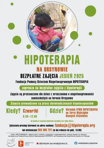 Bezpłatne zajęcia hipoterapeutyczne dla dzieci z niepełnosprawnościami z Ursynowa Bezpłatne zajęcia hipoterapeutyczne dla dzieci z niepełnosprawnościami z Ursynowa