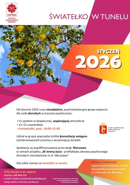 ŚWIATEŁKO W TUNELU - psychoedukacyjna grupa wsparcia 2026 ŚWIATEŁKO W TUNELU - psychoedukacyjna grupa wsparcia 2026