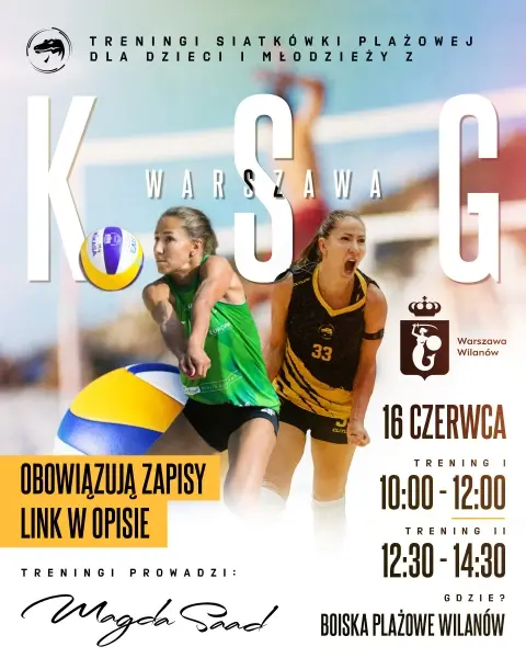 Treningi siatkówki plażowej dla dzieci i młodzieży z KSG Warszawa  [godz. 10:00 i 12:30]