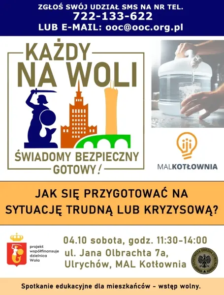 Jak się przygotować na sytuację trudną lub kryzysową? Bezpłatne spotkanie edukacyjne w ramach akcji "Każdy na Woli świadomy, bezpieczny, gotowy!"