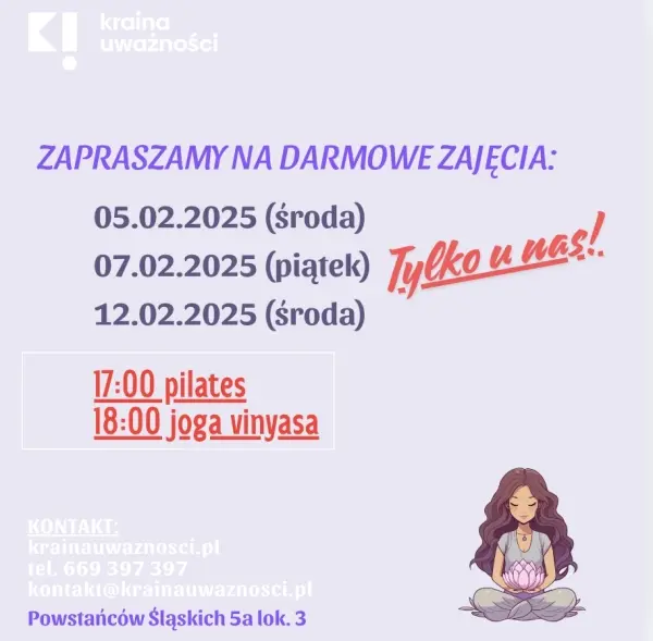 Darmowy pilates i joga vinyasa w czasie ferii zimowych