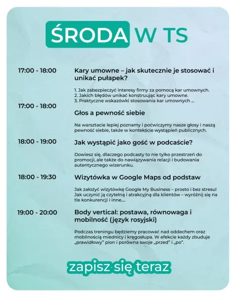 Szkolenia biznesowe na środzie w TS