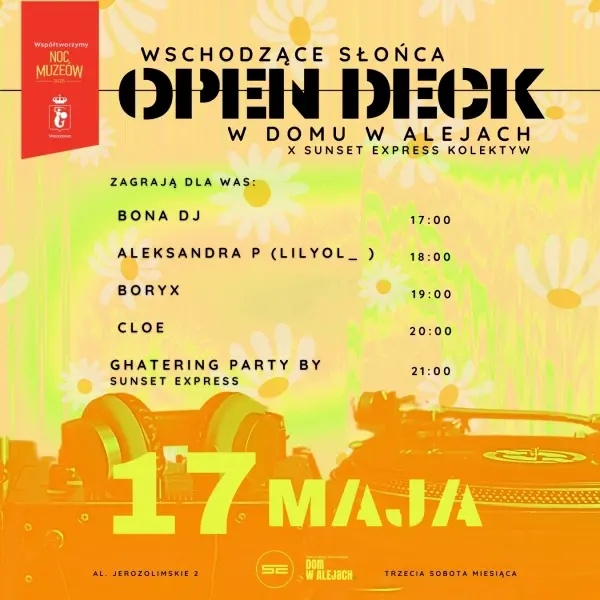 NOC MUZEÓW w DWA • Wschodzące Słońca | Open Deck w Domu w Alejach x Sunset Express Kolektyw
