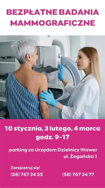Bezpłatne badania mammograficzne w Wawrze