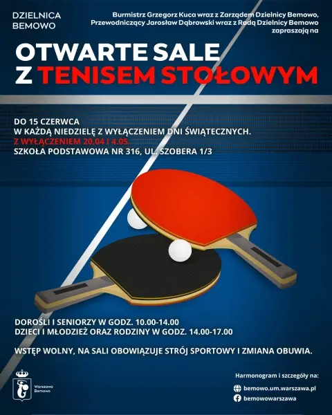 Otwarte sale z tenisem stołowym