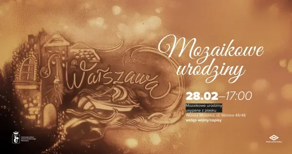 Mozaikowe urodziny usypane z piasku 
