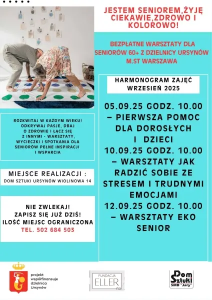 Jestem seniorem, żyję ciekawie, zdrowo i kolorowo! | Bezpłatne warsztaty dla seniorów | Pierwsza pomoc dla dorosłych i dzieci